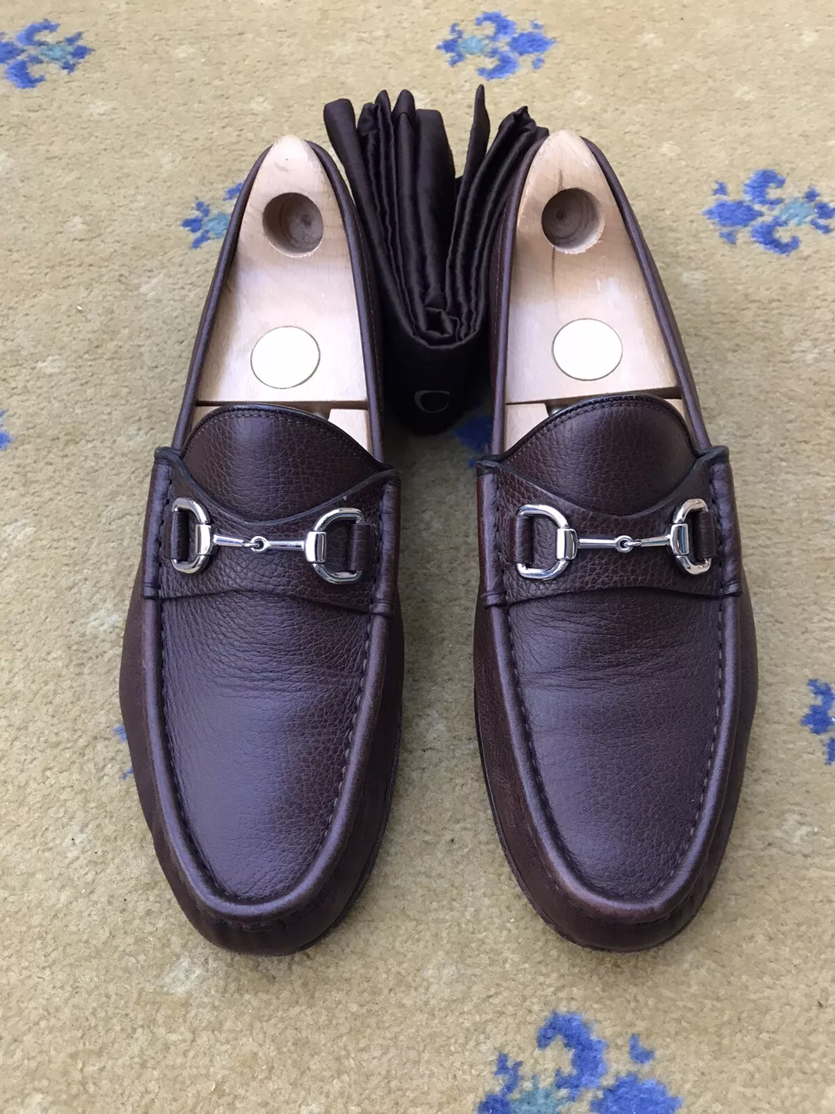 Mocassins Gucci chaussures cuir marron argent boucle Horsebit homme UK 8 US 9 EU 42