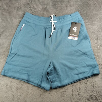 4 laps Athletic Sweat Shorts Women Medium Blue Soft Terry Fabric Zipper Pocket