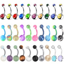 6-22Pcs Stainless Steel Belly Button Ring Navel Rings Barbell for Women Girl 14G