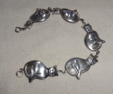 Vintage Designer Boma Sitting Cat Lover Sterling Silver Bracelet Feline Kitty