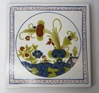 Semigres Italy Hand Painted Flower Art Tile Trivet 8” Vintage Ceramic