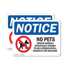  2 Pack No Pets Service Animals Allowed OSHA Notice Sign Decal Metal Plastic