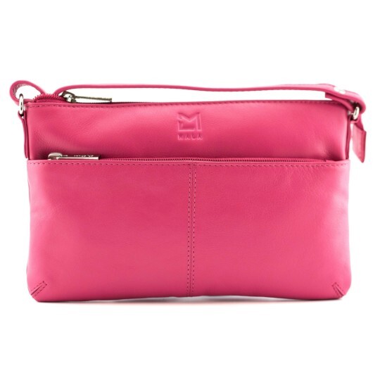 Mala Leather Anishka Slim Midi Double Pocket Cross Body Bag - Pink - BNWT