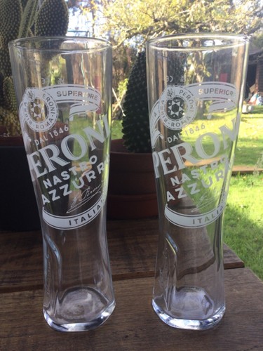 2 x Peroni Nastro Azzurro Pint Glas Neu