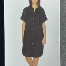 Well Worn Black Linen Blend Button-Up Shirt Dress M d0233