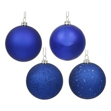 Pemberly Row 6" 4-Finish Ball Ornament Assortment in Cobalt Blue Set of 4 