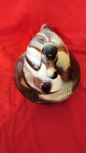 Rare Vintage Westmoreland Amethyst Purple Brown White Slag Glass Duck on Nest - Picture 1 of 8