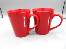 Pair Starbucks Red Written Starbucks Logo Tapered Tea Coffee Mug 13 oz 2017 (148
