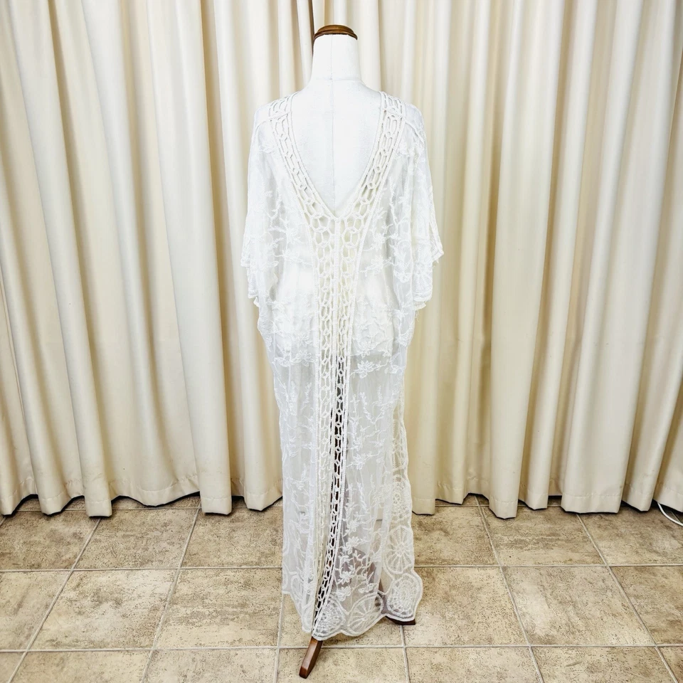 Womens Lace Sheer Kaftan Beach Holiday Lace Embroidered One Size - image 4 of 4