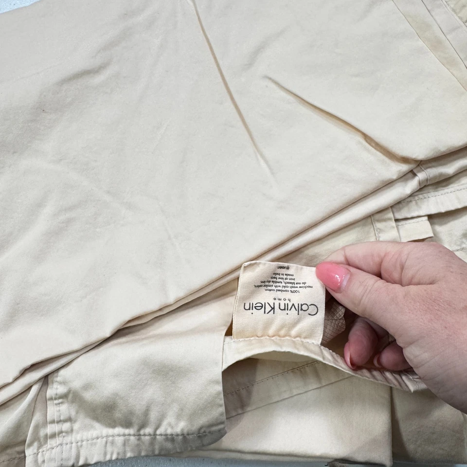 Sábana plana calvin klein queen beige sólido 100% algodón peinado tonos neutros Foto 3 de 4