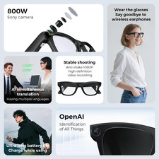Smart Glasses Real-Time Translation Powered AI Chat Assistant, 8MP Camera 3200W