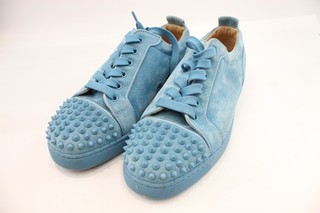 Christian Louboutin Junior Spikes Trainers Sneakers Size 42 UK8 Blue Suede