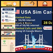 Unlimited 5G/4G LTE SIM Card for USA, Canada Mexico 28 Days Unlimited Calls/
