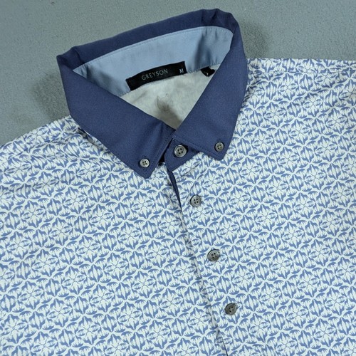 Greyson Golf Polo Shirt Mens Size Medium Blue White Animal Print Performance