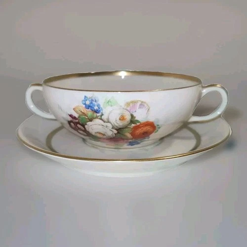 VTG Tatler Trenton Cup Saucer Cream Soup Florals Gold Trim Charles Stifft Co