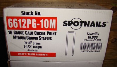 Spotnails 6612PG-10M 7/8'' Length 1 1/2'' Medium Crown Staple 16 GA 10,000 Box
