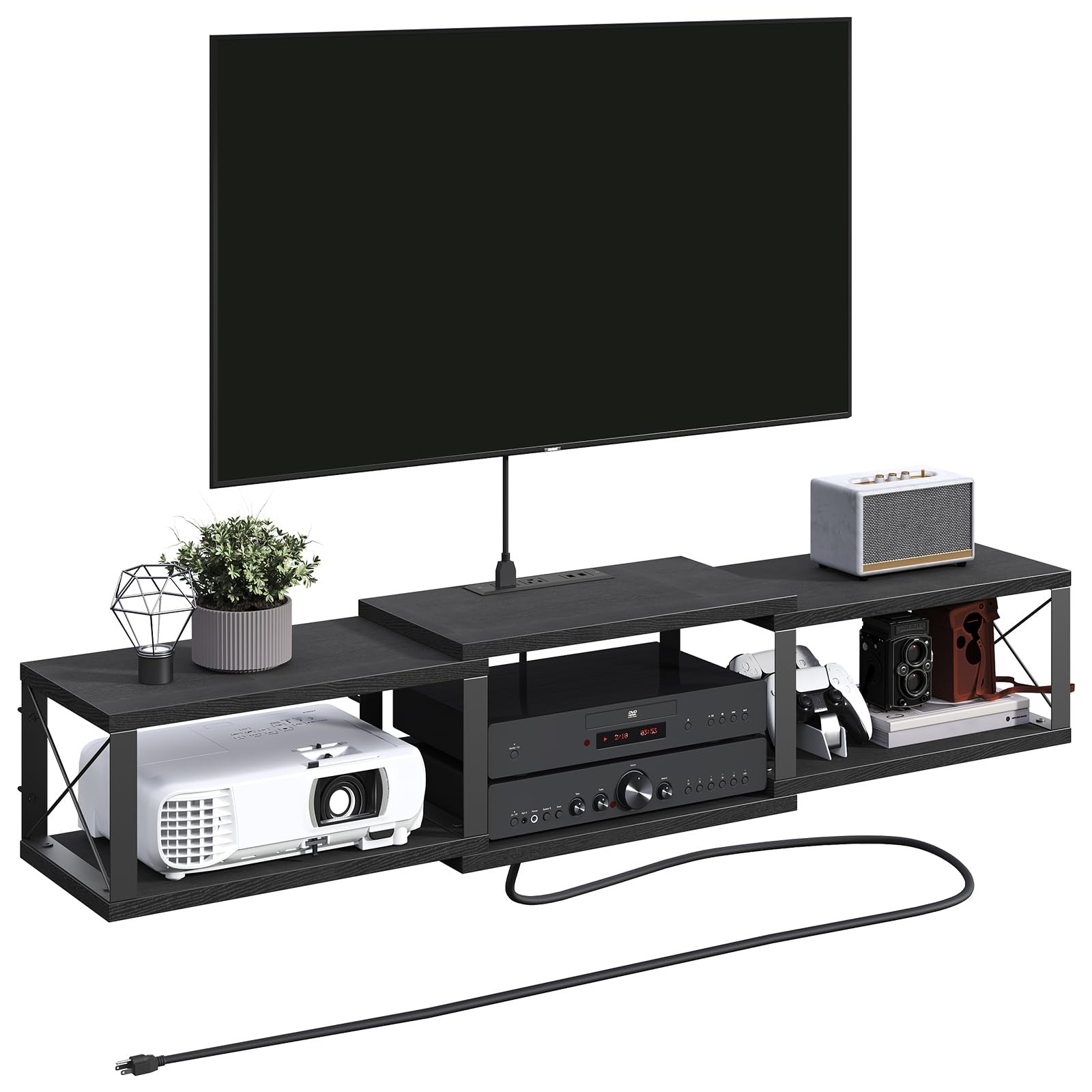 MAHANCRIS Floating TV Stand with Power Outlet, Wall-Mounted Entertainment Cen...