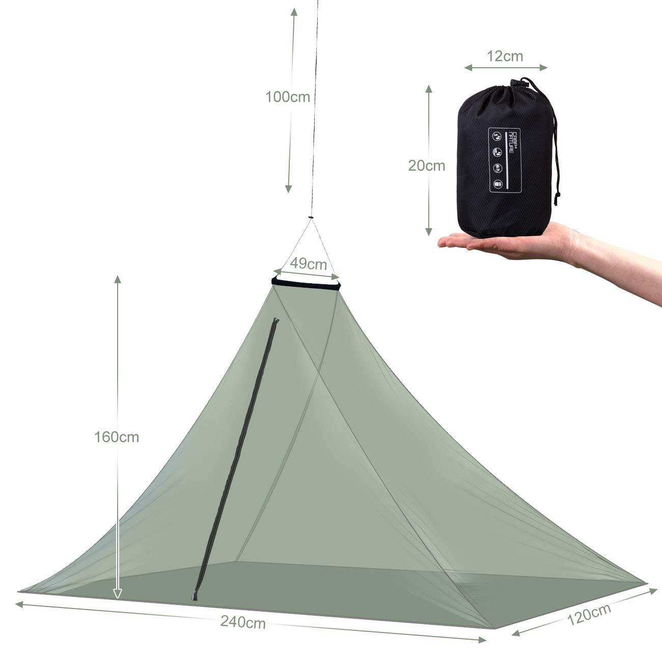 Camping Mosquito Net with Carry Bag Portable Outdoor Net with Tent Pegs Single