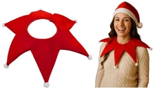 Red Velveteen Jester Collar Adult Xmas Costume Accessory Elf Clown One Size