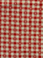 Vintage Flour Sack Fabric Red Checkerboard Art Pattern 1930 40s Antique 25”x 31”