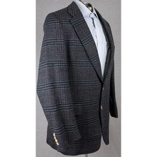 Austin Reed Jordan Marsh Mens 42R Wool Blazer Glen Plaid Grey Sport Coat Vintage