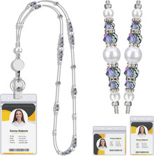 Beaded Teacher Lanyard with Badge Reel,Retractable Badge Lanyard for Women