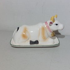 Ceramic Cow Butter Cheese Dish Kitsch Novelty Vintage