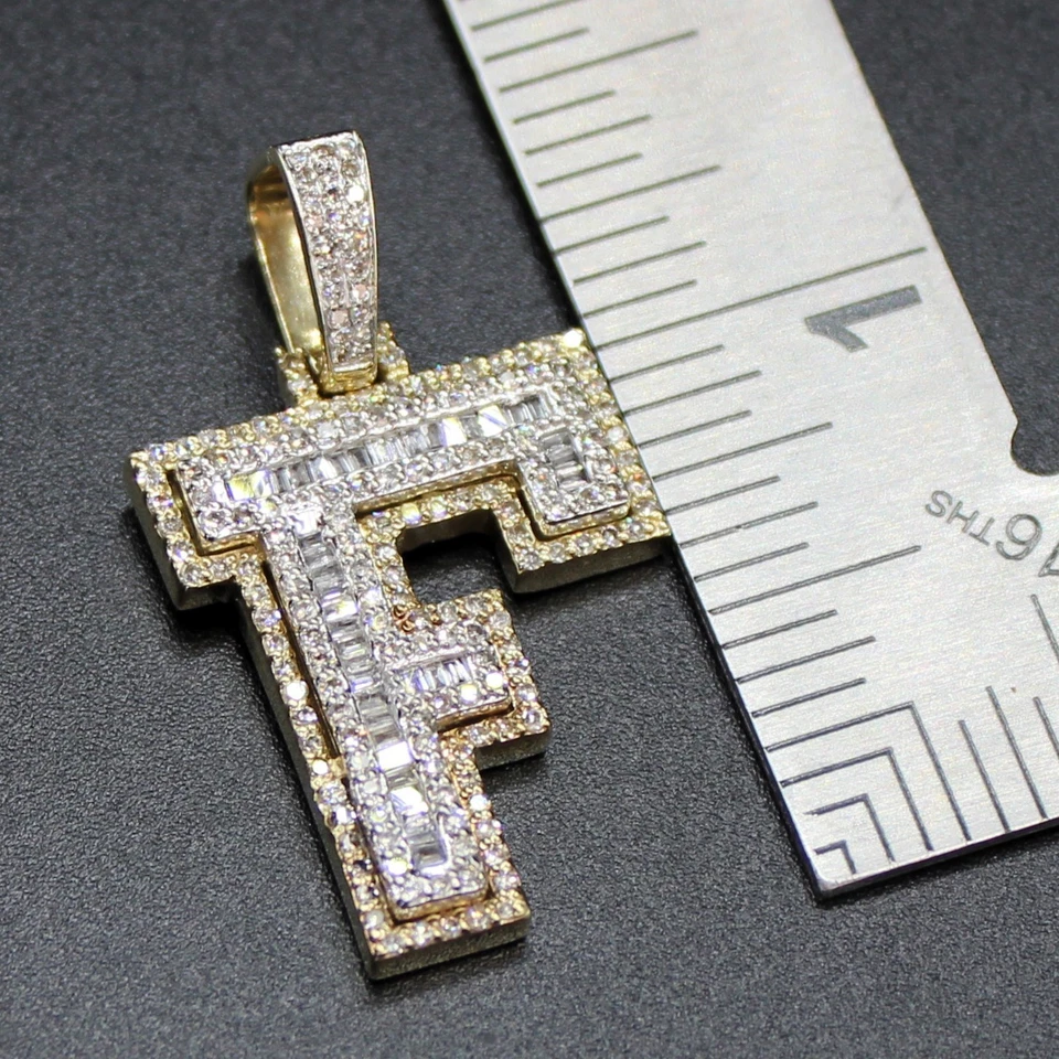1.55CT Solid Gold Initial F Pendant Real Diamond Pave Letter Charm Necklace 5.4g - Image 4 of 4
