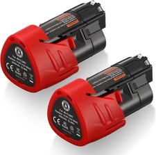2 Pack 12V 3000Mah M12 Replacement Battery for Milwaukee Lithium-Ion Battery Com