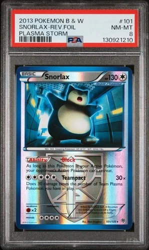 2013 POKEMON BW PLASMA STORM SNORLAX #101 REVERSE PSA 8 NM #130921210