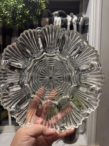VTG Anchor Hocking Deviled Egg Plate Platter, Fan and Wave pattern