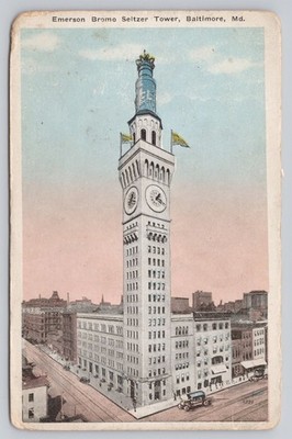 Vintage Emerson Bromo Seltzer Tower Baltimore Linen Postcard