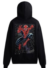 Kith x Marvel Spider-Man Web Logo Black Hoodie Brand New Size XL