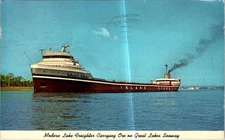 Modern Lake Freighter Carrying Ore Great Lakes Seaway 1974 Chrome Postcard