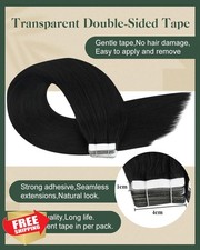 Ugeat Tape In Extensions Jet Black Human Hair 22 Inch 20Pcs 50g