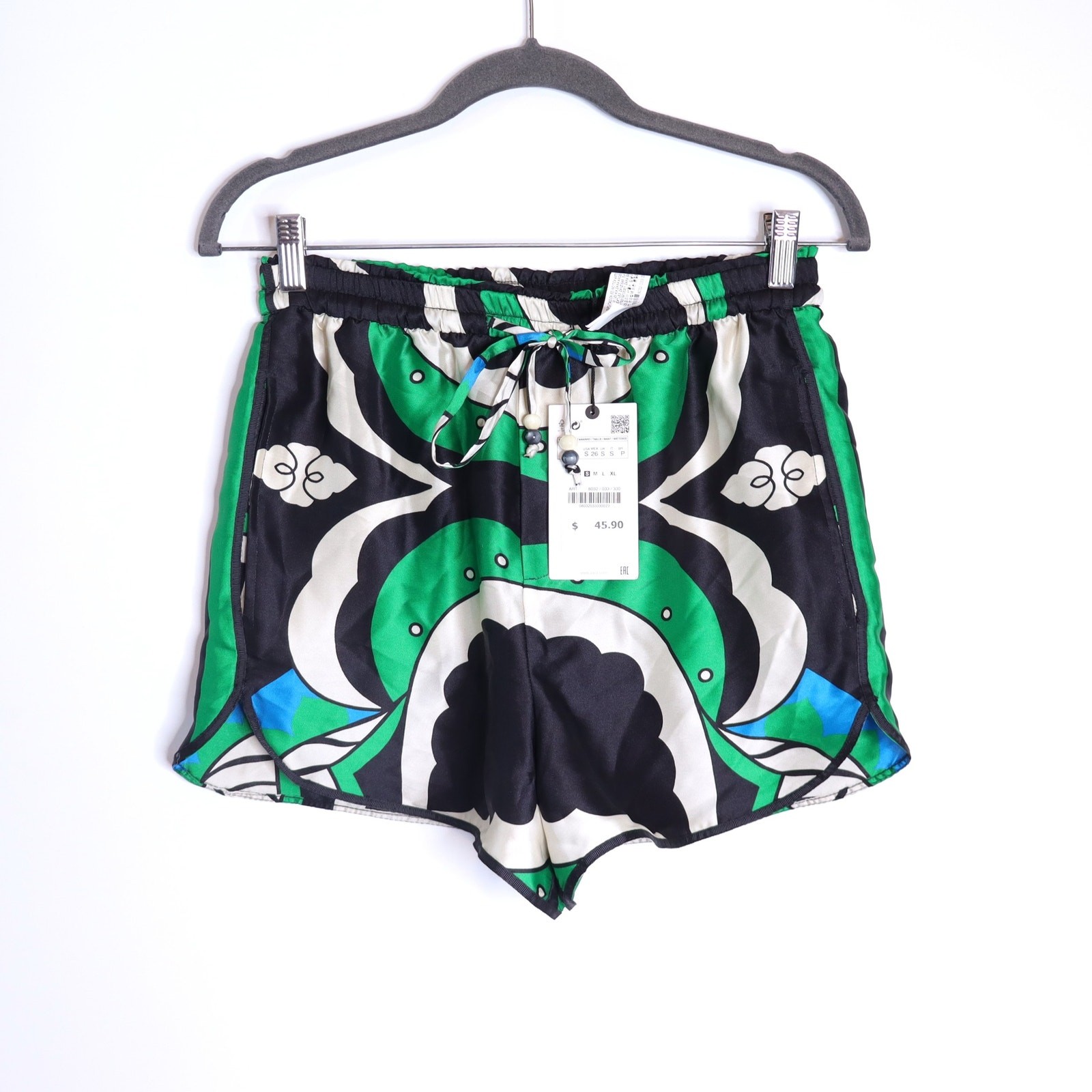 ZARA NWT Printed High Waisted Bermuda Shorts Green Black Pull On Women's S