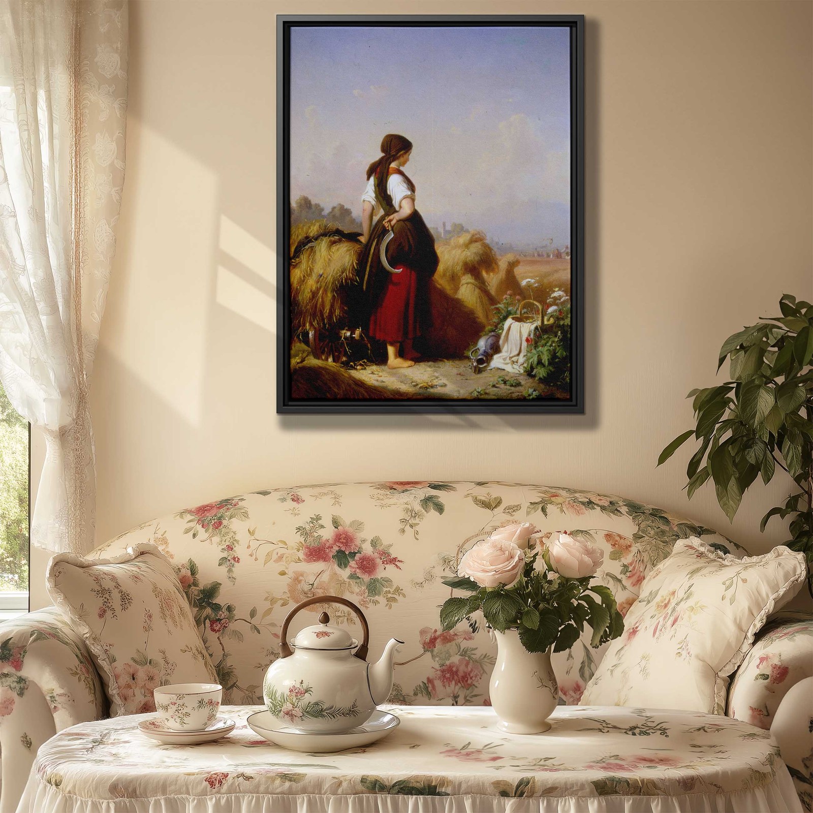 Rustic Oil Painting Canvas Print Rural Artwork Floral Farmhouse Wall Art Decor