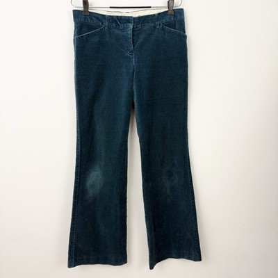 VINTAGE Express Editor Velvet Low Rise PANTS sz 8 Y2K Bootcut Dress Teal Blue