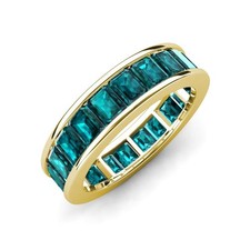 London Blue Topaz Emerald-Cut 6x4mm Eternity Ring With 14KT Yellow Gold Plated