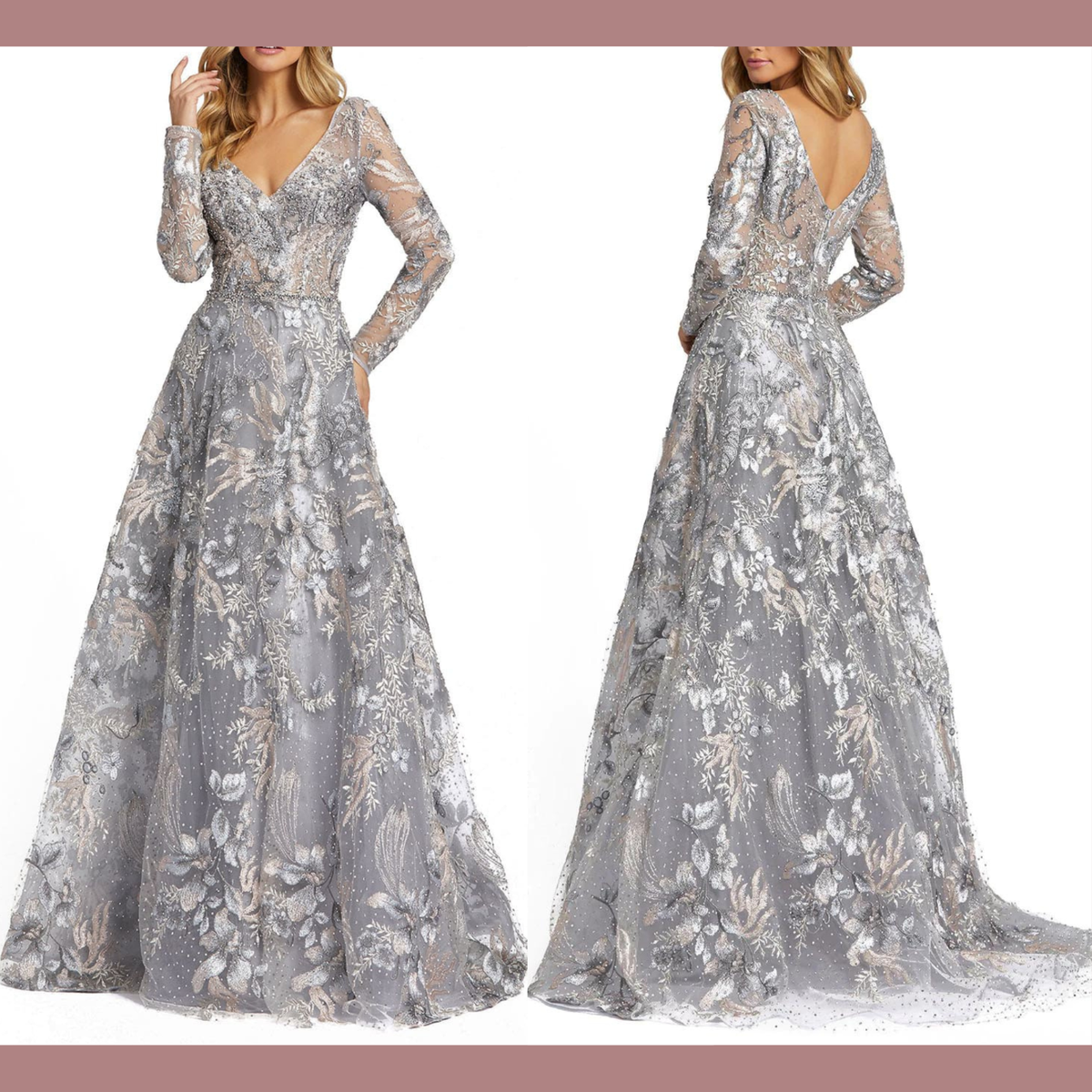 【MAC DUGGAL】フリルハイネックライン ティアードロングドレス Lサイズあり【DEA./ディア】チェック/ フリルオフショル