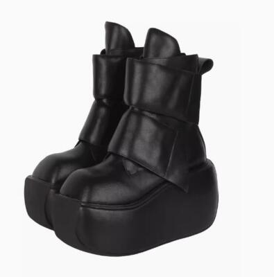 New Women Round Toe Zipper Gothic Punk Black Leather Girl Winter Ankle Boots