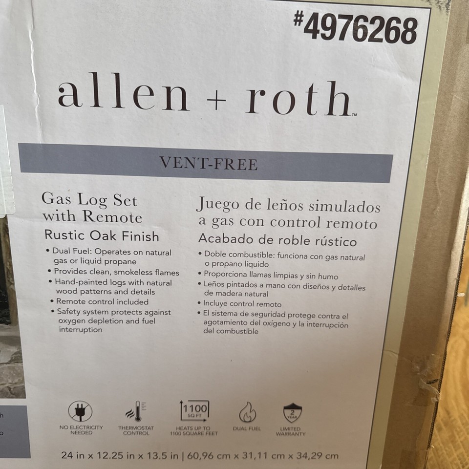 Allen + Roth 30000BTU Natural Gas or Propane Log Set Rustic Oak Vent