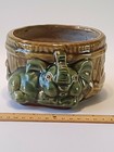 Vintage Lucky Elephant Bamboo Planter 3.5"×7.25"×5.25" Trunk Up Signed EUC