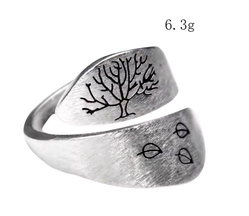 NEW Women’s Brushed 925 Sterling Silver Adjustable Tree Of Life Wrap Ring - Picture 11 of 16