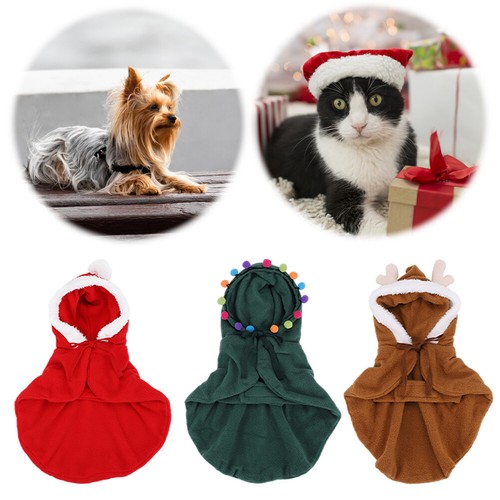 Conjunto de gato de Navidad mascota capa de Navidad con pompones lindo para gatos perros pequeños - Imagen 6 de 24