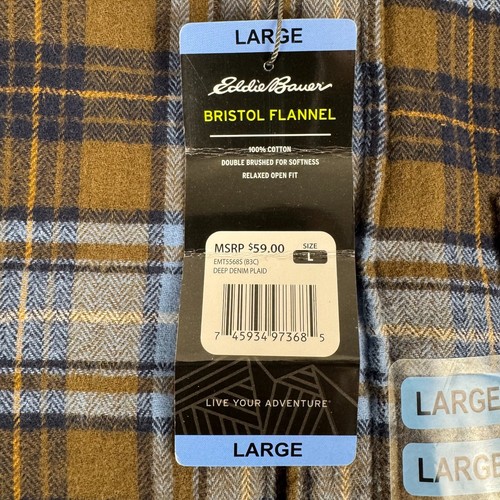 Eddie Bauer Bristol Flannel Button Up Shirt Long Sleeve Plaid Mens Large L - Bild 5 von 13