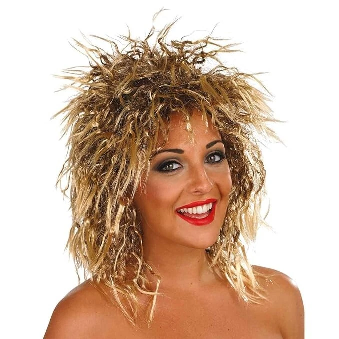 Mujer Rubia Rizada Rock Queen Peluca para Adulto Años 80 Rockstar Cantante Diva Disfraz Foto 2 de 2