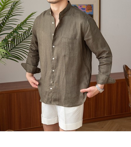 Herren Baumwolle Leinen Langarm Einfarbig Knopf Hemden Leger Lockere Passform Tops Hemd - Bild 9 von 20