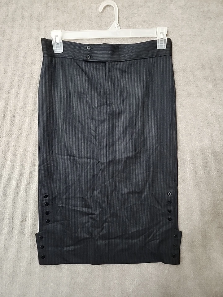 Falda lápiz de lana Ralph Lauren etiqueta púrpura para mujer 6 rayas negras cremallera frontal