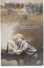 2 postcard old postcard boys with sea collar thinking of their dad war